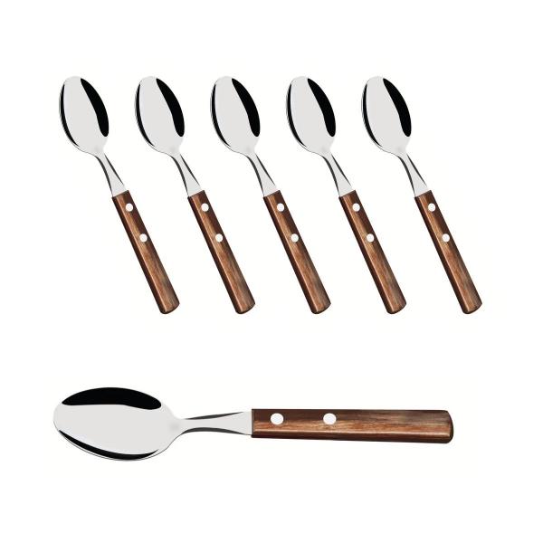 Kit de 6 Colheres de Mesa Tramontina Inox Polywood Castanho Imagem de Kit de 6 Colheres de Mesa Tramontina Inox Polywood Castanho
