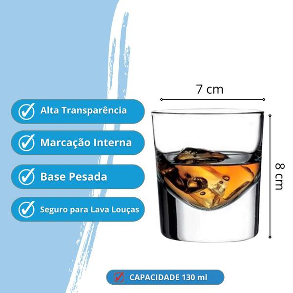 Imagem de Kit De 6 Copos Para Whisky Vidro Grosso, Pasabahce modelo Grande - 130ml