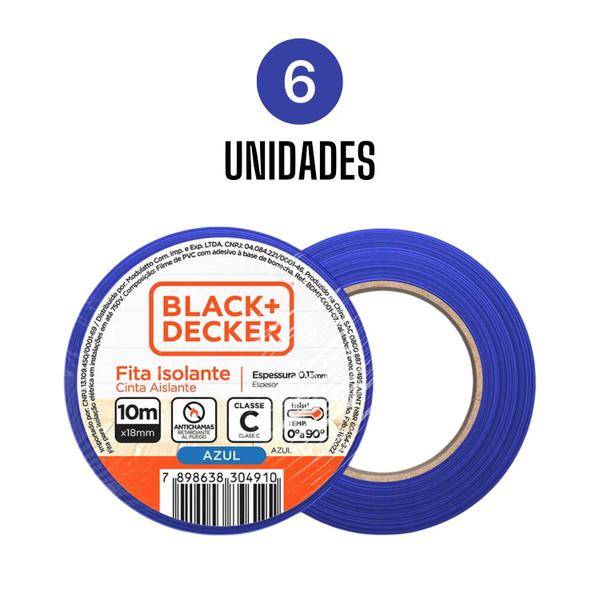 Imagem de Kit de 6 Fitas Isolantes 10m x 18mm Azul Black+Decker