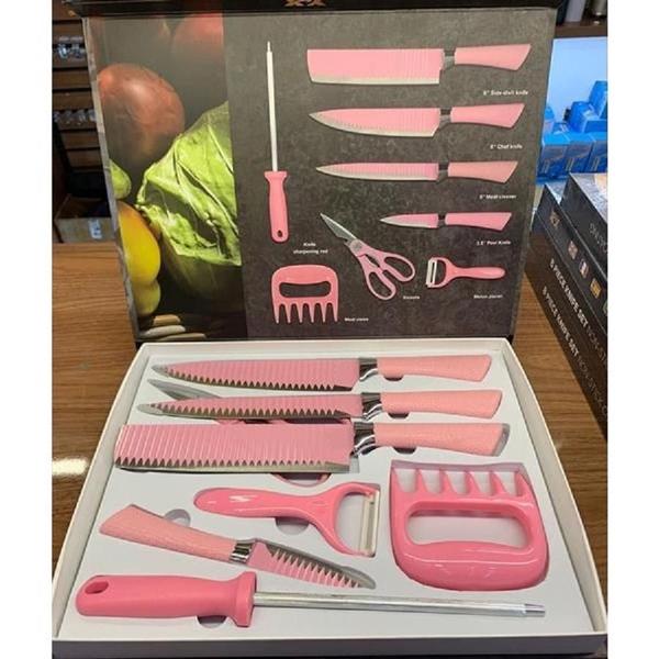 Imagem de Kit De 8 Peças Churrasco Inox Cozinha Profissiona Cor Rosa