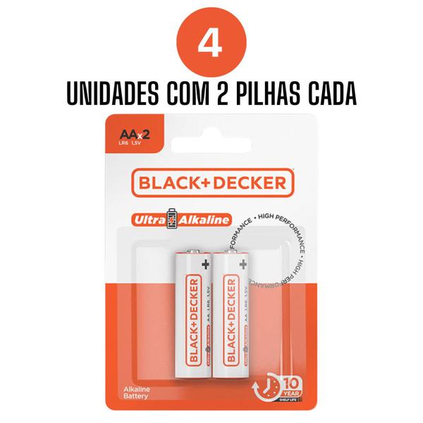 Imagem de Kit de 8 Pilha Alcalina  AA LR6 Black + Decker 