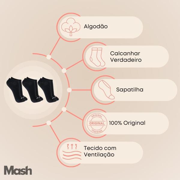 Imagem de  Kit De 9 Par De Meia Soquete Original Mash Unissex Modelo Sapatilha Invisivel Tamanho 34 a 44