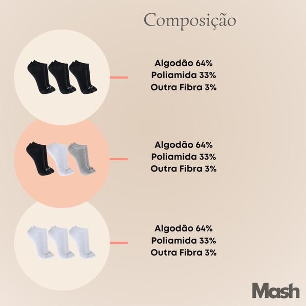 Imagem de  Kit De 9 Par De Meia Soquete Original Mash Unissex Modelo Sapatilha Invisivel Tamanho 34 a 44