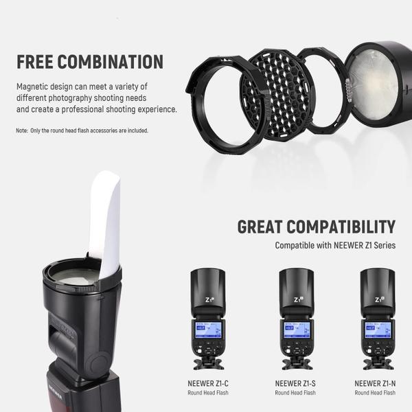 Kit de acessórios Flash Neewer Round Head para Z2 Z1 Speedlite Imagem de Kit de acessórios Flash Neewer Round Head para Z2 Z1 Speedlite