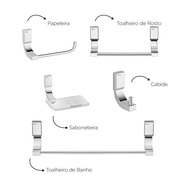 Imagem de Kit de Acessórios Para Banheiro Cromado Top Docol 00552906