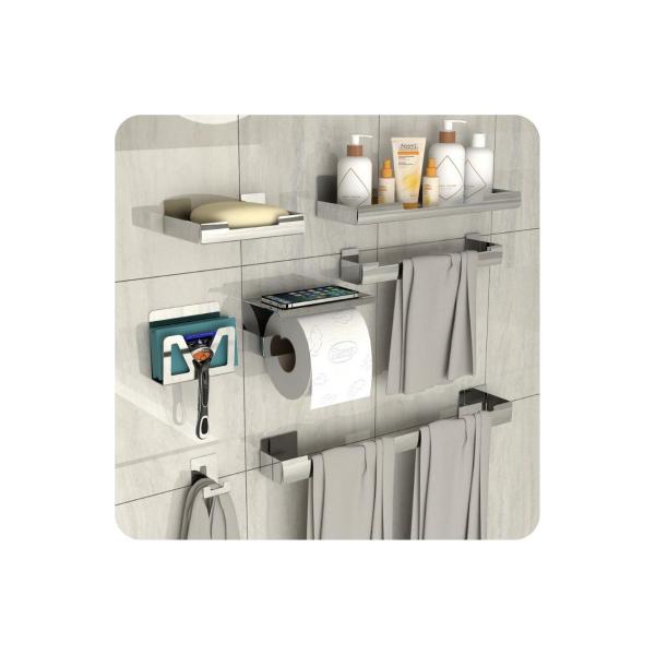 Imagem de Kit de Acessórios Para Banheiro Inox Com Adesivo 7 Pcs F.ELG
