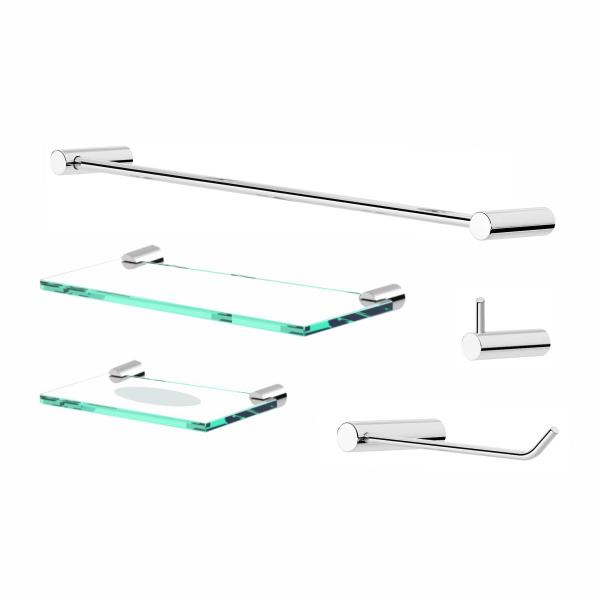 Kit De Acessórios Para Banheiro Orion 5 Peças Prata Polido 2110OR - Grego Metal Imagem de Kit De Acessórios Para Banheiro Orion 5 Peças Prata Polido 2110OR
