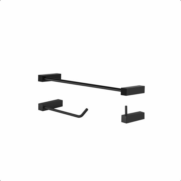 Kit De Acessórios Para Banheiro Troia 3 Peças Suporte Preto 2030TR - GREGO METAL Imagem de Kit De Acessórios Para Banheiro Troia 3 Peças Suporte Preto 2030TR