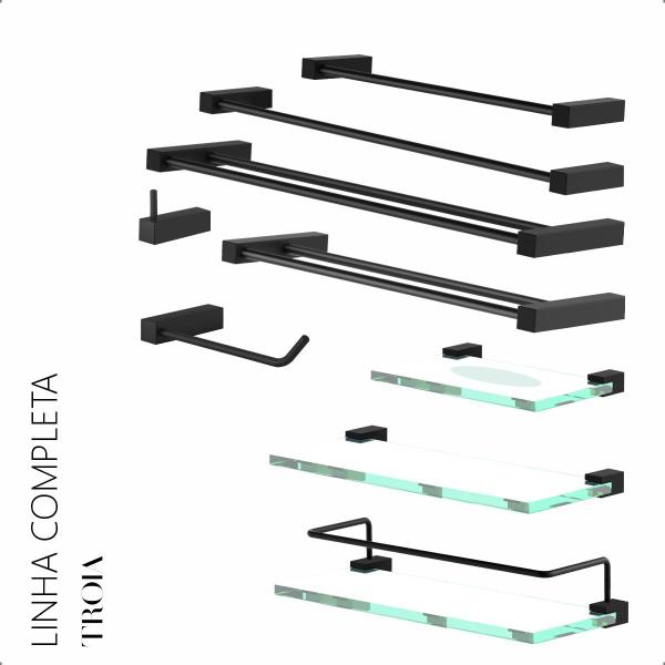 Kit De Acessórios Para Banheiro Troia 3 Peças Suporte Preto 2030TR - GREGO METAL Imagem de Kit De Acessórios Para Banheiro Troia 3 Peças Suporte Preto 2030TR