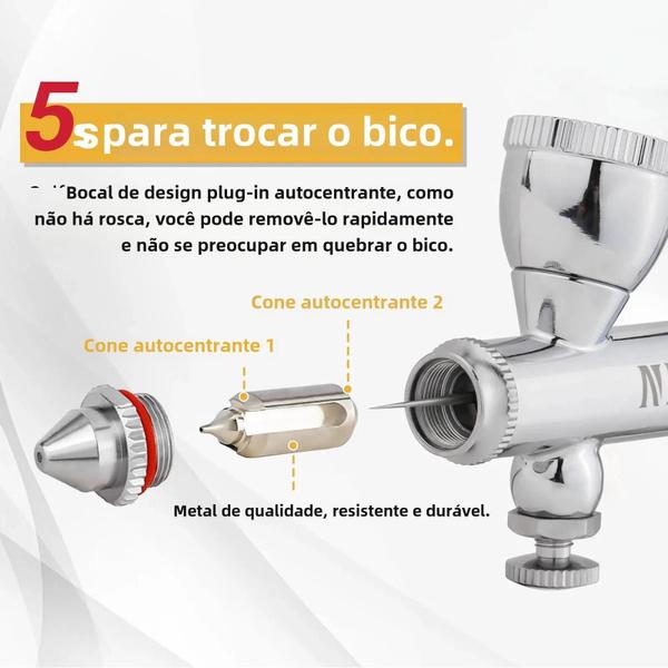 Imagem de Kit de Aerógrafo de Ação Dupla com Alimentação por Gravidade - Bico de 0,2 mm e Copo de Fluido de 2cc/9cc