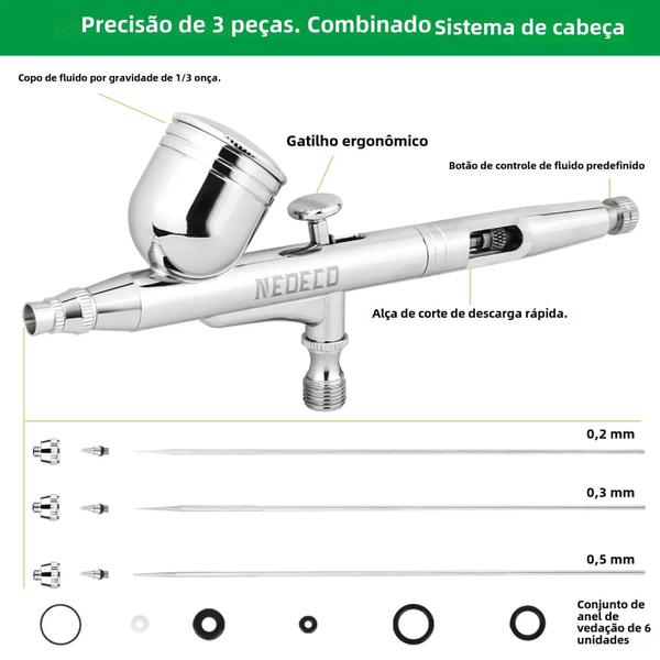 Imagem de Kit De Aerógrafo De Ação Dupla Com Mangueira De 6 Pés 02 03 Bicos De 05 Mm Para Pintura De Bolo