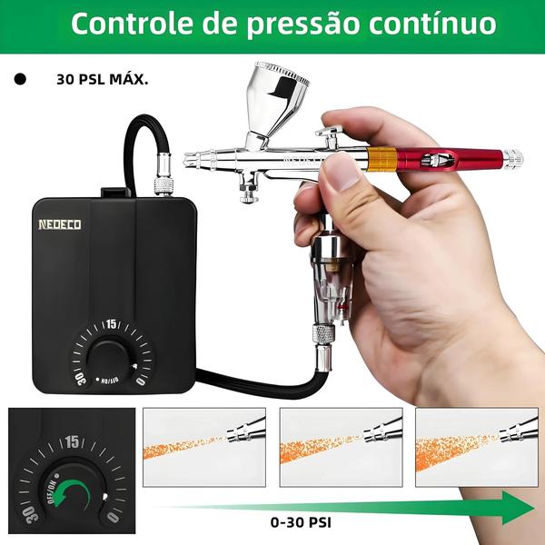 Imagem de Kit De Aerógrafo De Dupla Ação Com Compressor De Parada Automática De 30psi Para Maquiagem, Pintura