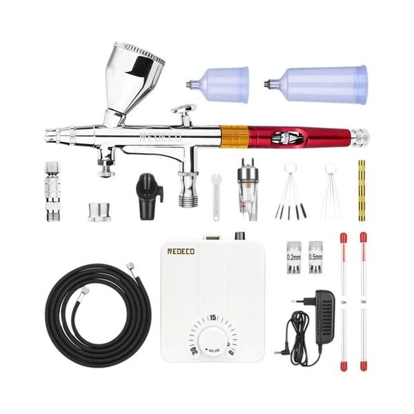 Imagem de Kit De Aerógrafo De Dupla Ação Com Compressor De Parada Automática De 30psi Para Maquiagem, Pintura