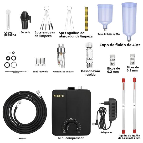 Imagem de Kit De Aerógrafo De Dupla Ação Com Compressor De Parada Automática De 30psi Para Maquiagem, Pintura