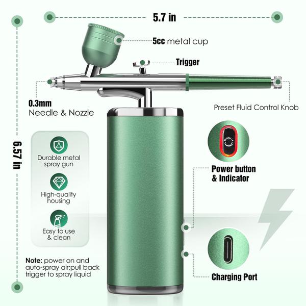 Imagem de Kit de aerógrafo Enaud recarregável sem fio com compressor verde