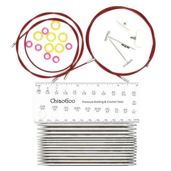 Imagem de Kit de Agulhas Circulares Intercambiáveis para Tricô 7 Agulhas Finas Twist Red Lace - ChiaoGoo