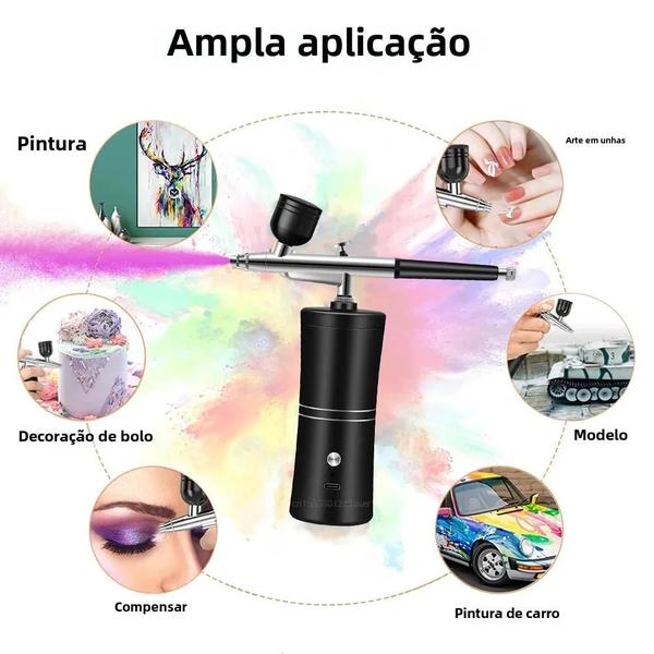 Imagem de Kit de Airbrush para Unhas com Compressor Portátil - Ideal para Nail Art e Artesanato