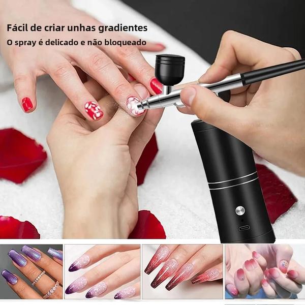 Imagem de Kit de Airbrush para Unhas com Compressor Portátil - Ideal para Nail Art e Artesanato