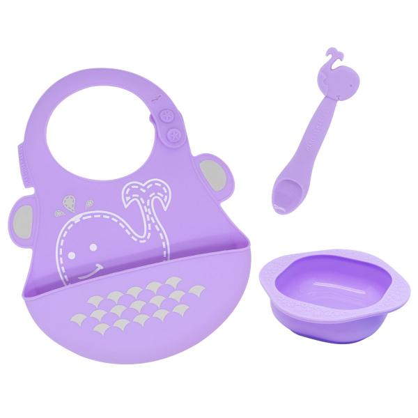 Imagem de Kit De Alimentação Em Silicone Baleia Roxo Marcus & Marcus