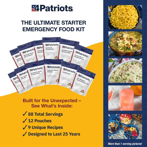 Imagem de Kit de alimentos para iniciantes de emergência, 4 Patriots, liofilizado, 88 porções