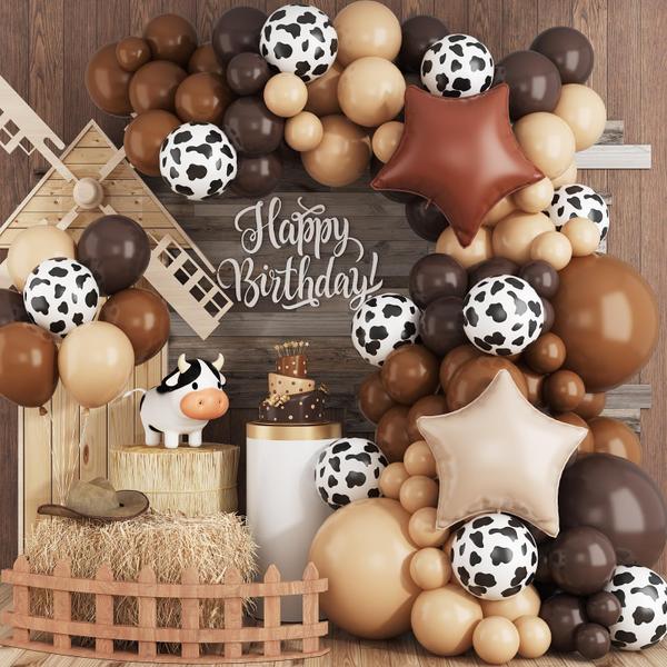 Imagem de Kit de arco de balão FEYG Brown Cow com balões de estrelas para festa