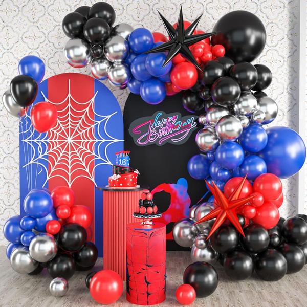 Imagem de Kit de arco de balão FunHot Spider vermelho azul preto com balões