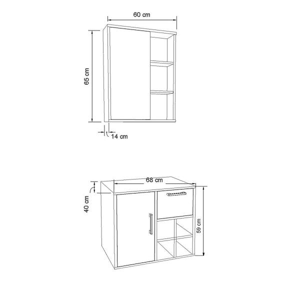 Imagem de Kit de Banheiro com Gabinete Suspenso 68cm e Espelheira