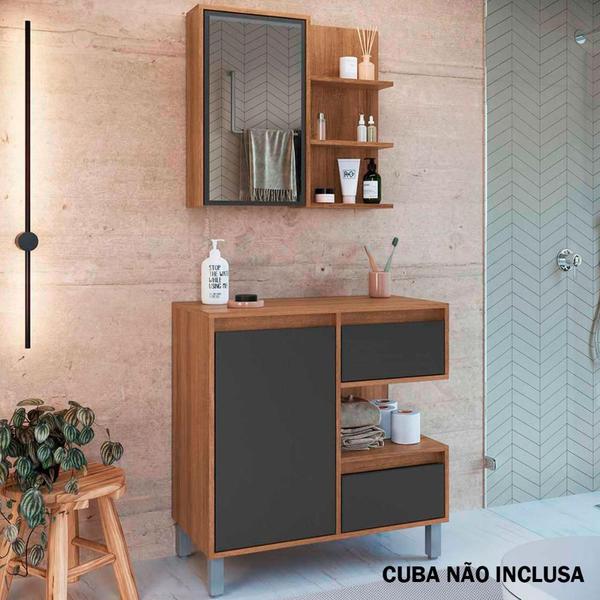 Imagem de Kit de Banheiro Gabinete 80cm e Espelheira 01 porta sem Cuba
