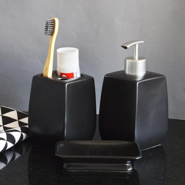 Imagem de Kit De Banheiro Lavabo 3 Peças Preto Fosco Liso Quadrado