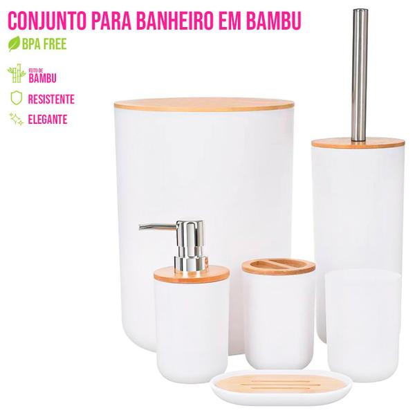 Imagem de Kit De Banheiro Lavabo Com 6 Peças Bambu Moderno Elegante