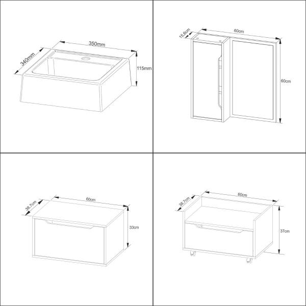 Imagem de Kit de Banheiro Modulado Gabinete Pia e Espelheira Mármore Branco