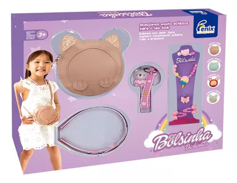 Imagem de Kit De Beleza Infantil Bolsinha Redonda Gatinho Rosa Fenix - fênix brinquedos