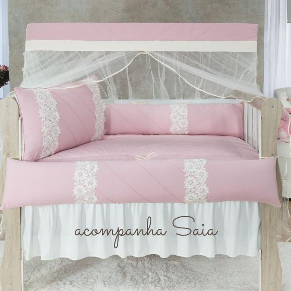 Imagem de Kit de Berço Completo Menina Algodão Design Clean Elegante Cores Neutras Rose Delicado 9Peças