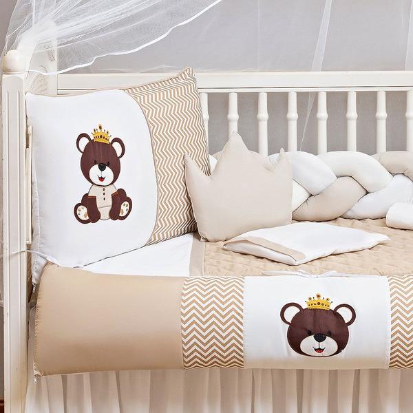 Imagem de Kit de berço ursinho teddy e familia menino e menina 11 peças kit americano para bebê com edredom e saia