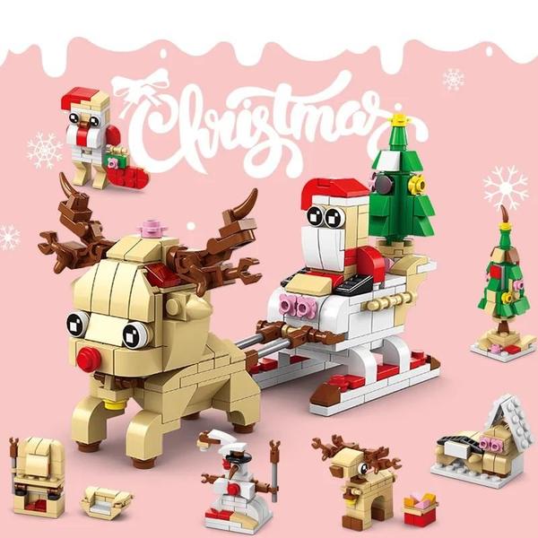 Imagem de Kit de Blocos de Construção Natalinos 6 em 1 - DIY com Luzes, Rena, Papai Noel, Trem e Casa de Neve