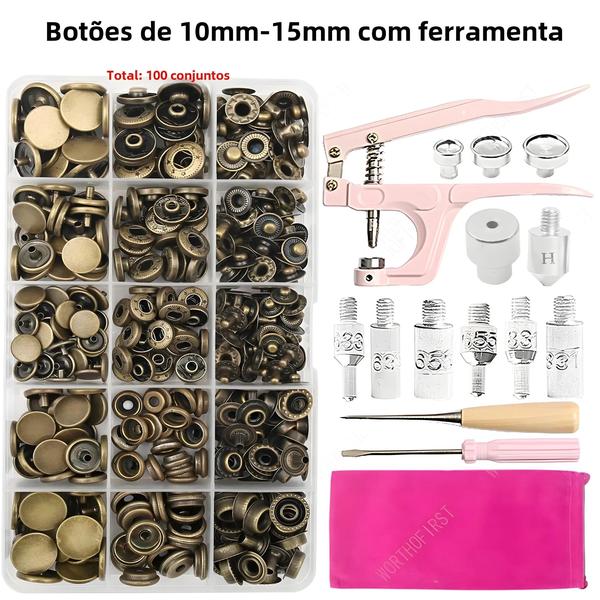 Imagem de Kit De Botão De Pressão De Metal Com Alicate De Instalação Para Roupas Jaqueta Couro Artesanato