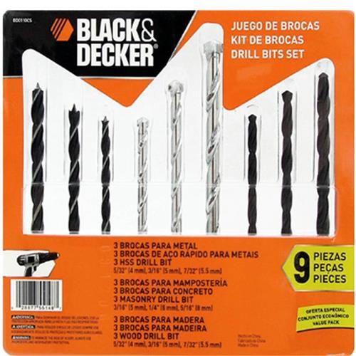 Imagem de Kit de broca black decker c/9 brocas p/madeira concreto e metal