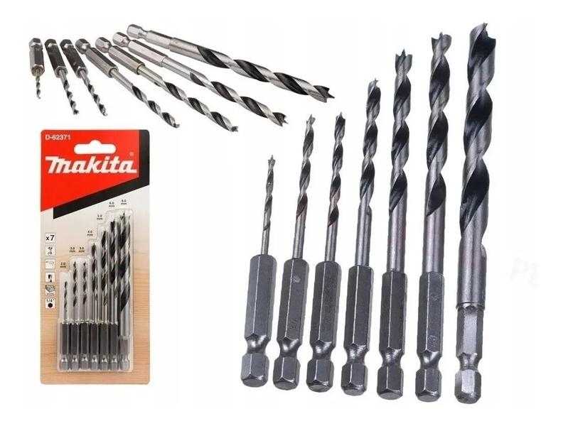 Imagem de Kit De Brocas 3 Pontas Para Madeiras 7 Peças Original Makita D62371