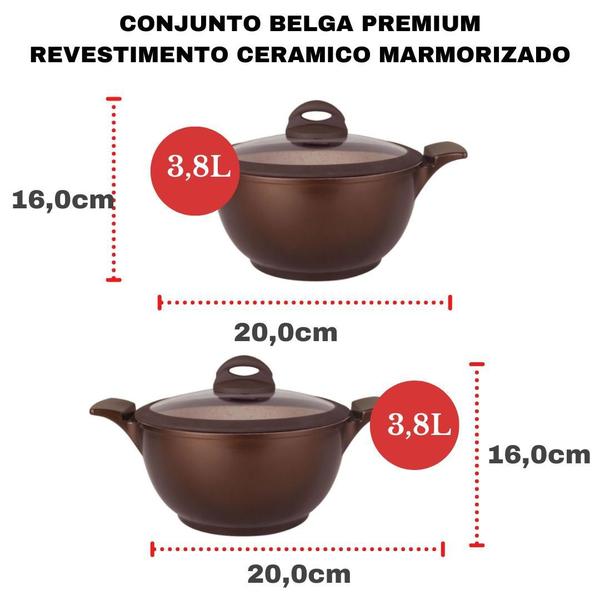 Imagem de Kit de Caçarolas Panelas Antiaderente Cerâmica Cooktop Fogão Indução Belga MTA 2 Peças