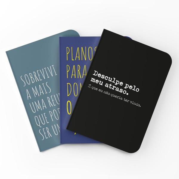 Imagem de Kit de Cadernos sem Pauta A5 - Fábrica de Pôster - Capa Flexível 80 Páginas cada 20x14cm - Frases