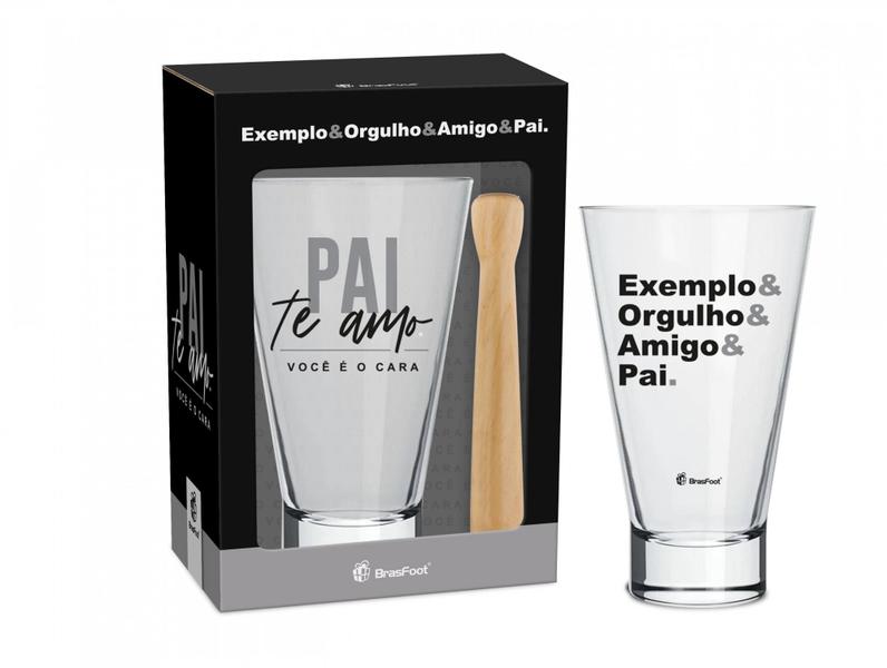 Imagem de Kit de caipirinha personalizado para pai com 2 peças copo de vidro 400ml e bastao