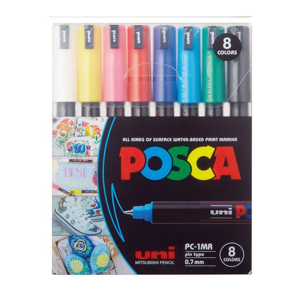 Imagem de Kit de Canetas Posca Soft Uni Ball PC-1MR Ponta Extra Fina 0,7 mm Cores Sortidas com 8 Unidades