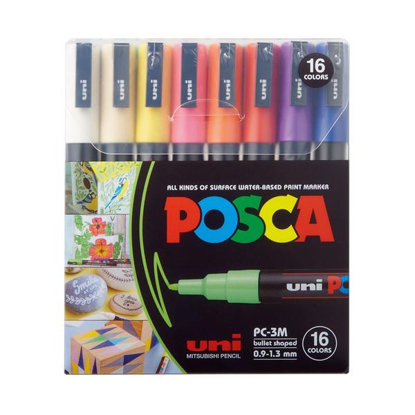 Imagem de Kit de Canetas Posca Uni Ball PC-3M Ponta Cônica Poliéster 0,9 - 1,3 mm Sortidas com 16 Unidades