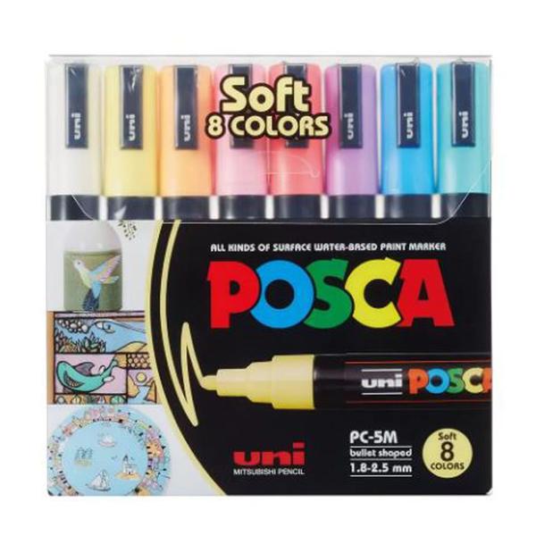 Imagem de Kit de Canetas Posca Uni Ball PC-5M Ponta Cônica Poliéster 8 Cores  61-0000