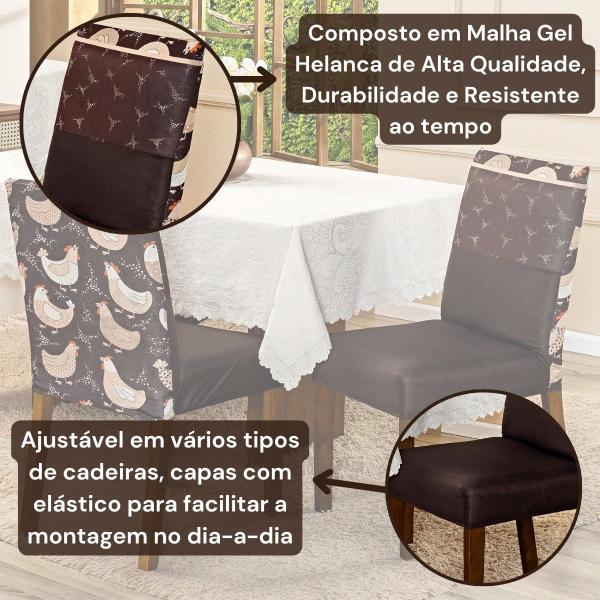 Imagem de Kit de Capas de Cadeira Jantar Estampadas Ajustável com Elástico 04 Peças - Protetora Cozinha Malha Gel Helanca