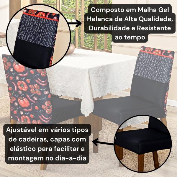 Imagem de Kit de Capas de Cadeira Jantar Estampadas Ajustável com Elástico 04 Peças - Protetora Cozinha Malha Gel Helanca