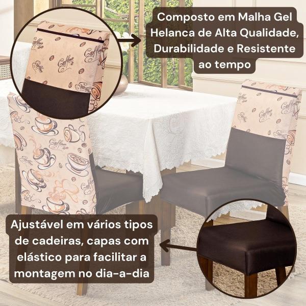 Imagem de Kit de Capas de Cadeira Jantar Estampadas Ajustável com Elástico 08 Peças - Protetora Cozinha Malha Gel Helanca