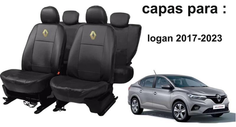 Imagem de Kit de Capas de Couro Impermeável Renault Logan 2018 a 2019 + Capa de Volante com Agulha + Chaveiro