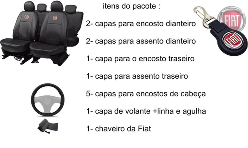 Imagem de Kit de Capas de Couro para Argo 2017 a 2024 - material sintético + Chaveiro + Capa de Volante