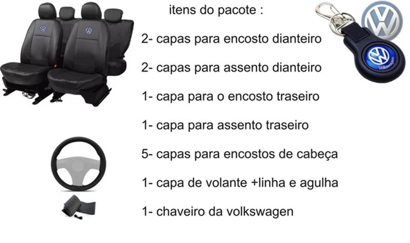 Imagem de Kit de Capas de Couro para Gol 2019 - Couro Impermeável + Chaveiro + Capa de Volante